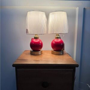 Brand New Red Table Lamp Set with White Shades